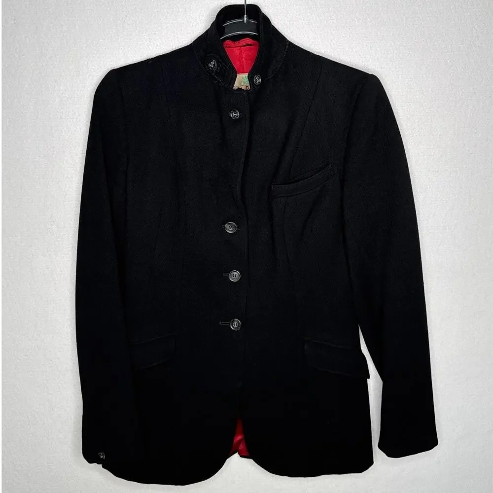 Vintage 1970s-80s Caldene Black Wool Riding Blazer Red Lined Small